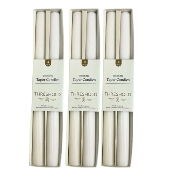 Threshold Other - 3 Packs of 4 Threshold 10" Chateau White Unscented Ribbed Taper Flame Candles